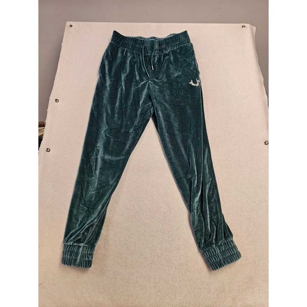 True Religion Mens Teal Green Velour Joggers Velvet Sweatpants Size Medium